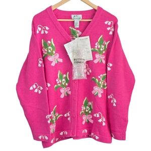 *VTG/NWT* QUACKER FACTORY Vintage Pink Floral Bouquet Sweater, Flower Cardigan